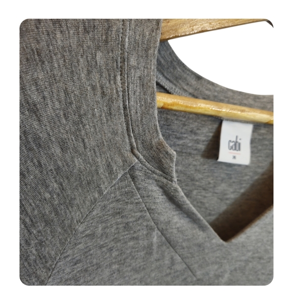 CABI OFFHAND Long Sleeve Knit Tunic Split Stitched V Neck Heather Grey Medium - Picture 4 of 13